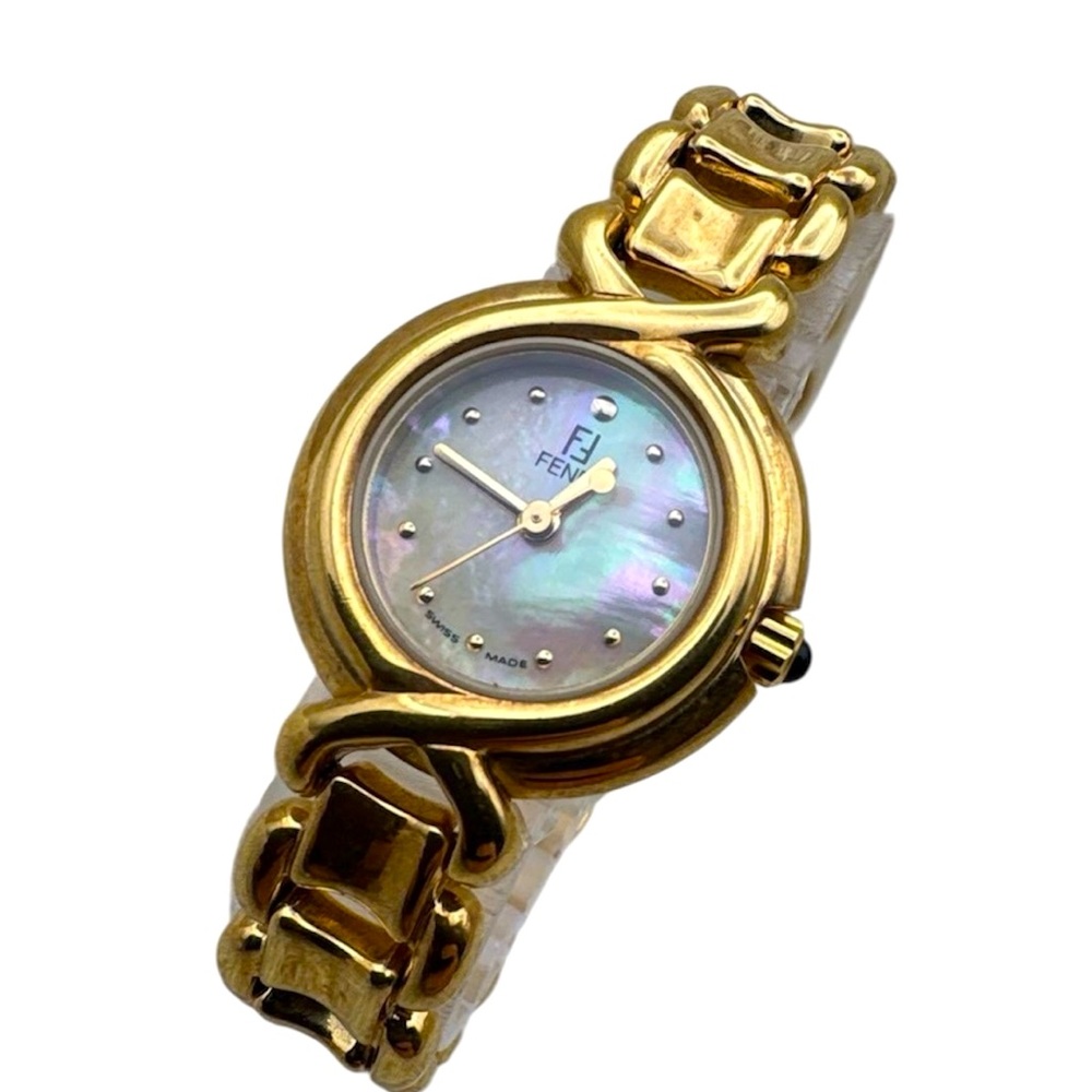 Fendi Gold-Tone Ladies Watch with Mother of Pearl Dial
